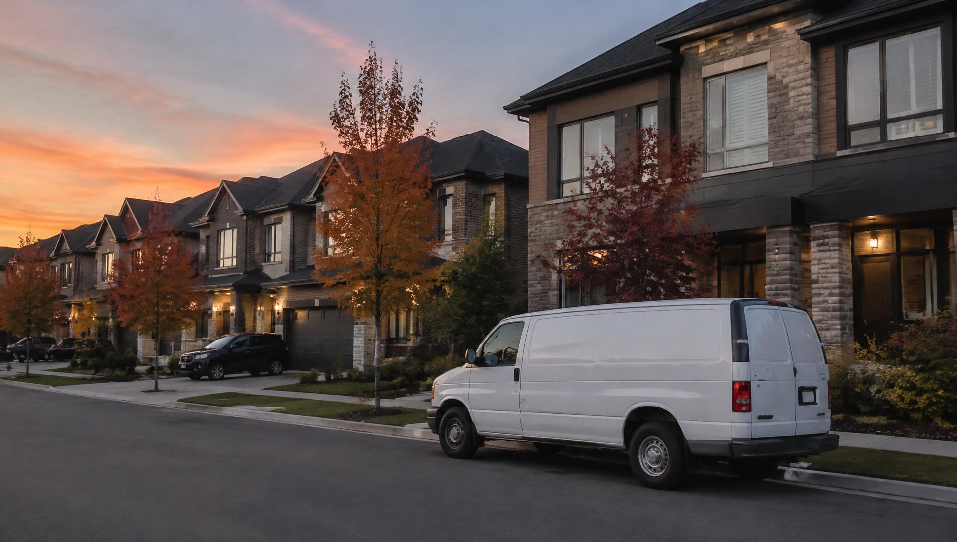 Residential street in Markham with a service van at the curb